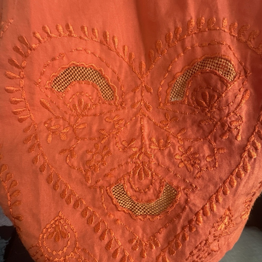 Plenty by Tracy Reese Orange Embroidered Strapless Cotton Midi Dress Size 8 - Picture 2 of 9